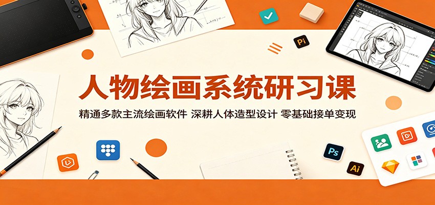 人物绘画系统研习课：精通多款主流绘画软件，深耕人体造型设计，零基础接单变现