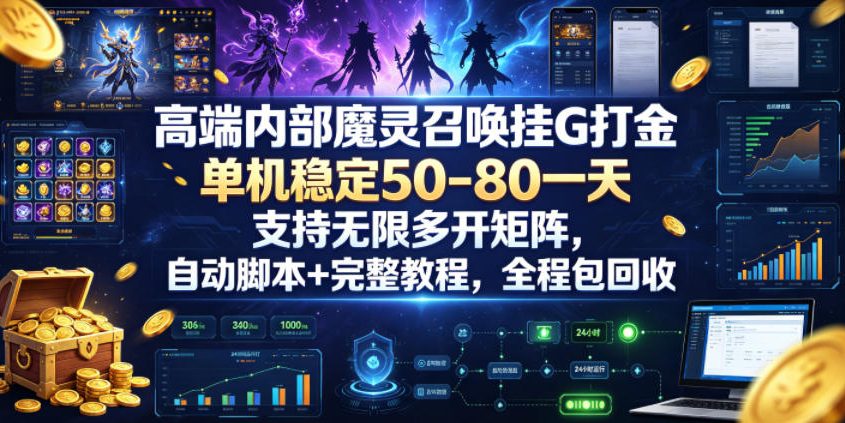 高端内部魔灵召唤挂G打金，单机稳定50-80一天，支持无限多开矩阵，自动脚本+完整教程，全程包回收【揭秘】